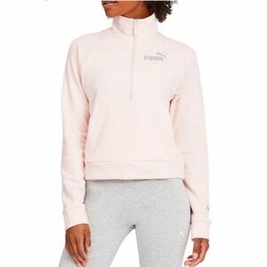Puma Light Pink Cropped Half Zip French Terry Sweatshirt